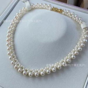 Natürliche Süßwasserperlen kreatives Design geflochtene Schleife Schnalle Halskette - Bild 1 von 11