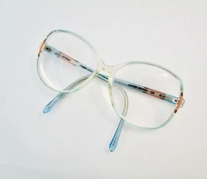 Vintage Mod Womens 70s Peach Pink And Blue Oversized Eyeglasses Lucite - Picture 1 of 8