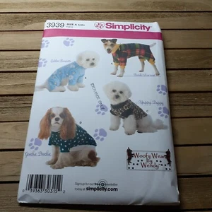 Simplicity 3939 Sewing Pattern Dog Gift Sweaters Jackets Clothing Uncut Size A - Picture 1 of 3