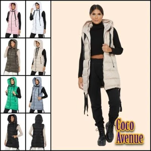 Damas Chaqueta larga acolchada con capucha chaleco acolchada calentador de cuerpo con cremallera - Imagen 1 de 42