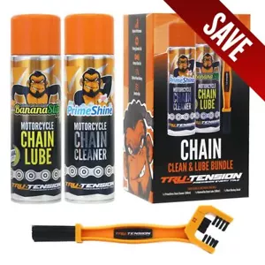 Tru-Tension | Motorcycle Chain Clean & Lube Bundle | Cleaner, Lubricant & Brush - Picture 1 of 5
