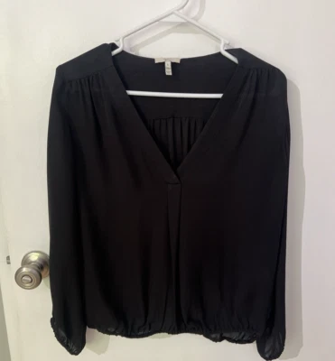 Joie Womens Small Black Sheer long Sleeve 100% Silk V Neck Career - Image 1 of 4