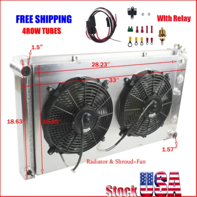 4 Row For 1968-1972 Chevelle GTO Olds Cutlass 7.4L Radiator Shroud Fan w/ Relay - Image 1 of 4
