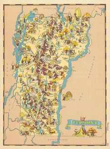 Vermont. Pictorial state map by Ruth Taylor White 1935 old vintage chart - Picture 1 of 1
