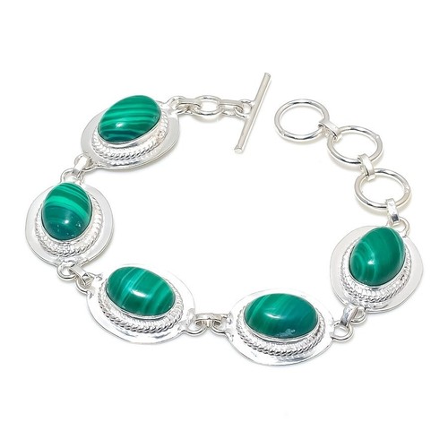 VALENTINO Bracciale gioielli in argento sterling 925 fatto a mano con pietre preziose malachite verde misura 7 8