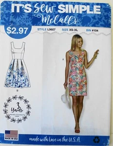 McCalls 9607 It's Sew Simple Misses 3 Yard Dresses Sewing Pattern Sz XS-XL - Picture 1 of 1