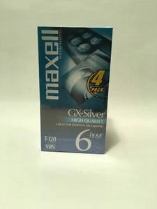 Maxell Standard Grade T-120 6 Hr Blank VHS Video Cassette Tapes 4 PK NEW Sealed - Picture 1 of 3