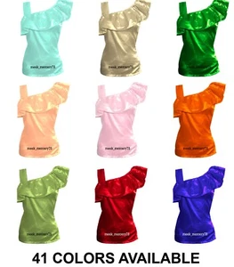 Strepless Top Elastic Satin One Side Frill Top Sleeveles Elastic Plus Size S87 - Picture 1 of 45