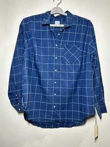 A New Day Womens' Plaid Button Down Long Sleeve Lapel Shirt Top XL Blue Plaid - Picture 1 of 3