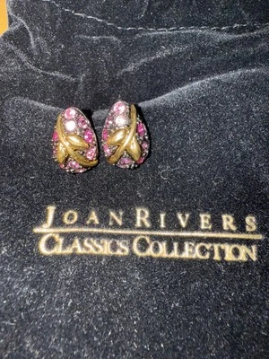 Pendientes vintage Joan Rivers púrpura medianoche jardín huevo estrás 3282 Foto 1 de 4