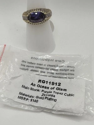 Nuevo - Anillo Bomb Party “An Ocean Of Glam” Topacio Púrpura Circonita Oro - Talla 7  Foto 1 de 2