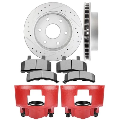 Front L+R Brake Calipers & Rotors Ceramic Brake Pad For 1988-1999 GMC K1500 8Pcs Foto 1 de 4