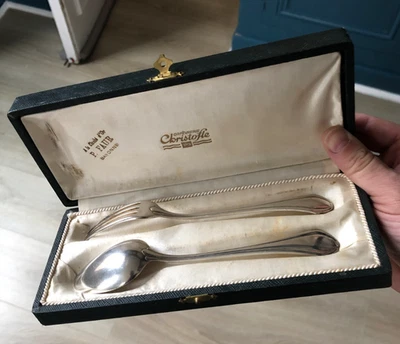 Coffret Couvert Entremet Baptême Métal Argenté Christofle - Photo 1/4