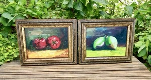 Original signiertes CHAD Ölgemälde Stillleben Gemüse gerahmt PAAR 12” x 16” - Bild 1 von 14