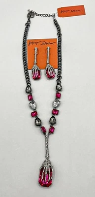 Betsey Johnson ожерелье со стразами и серьги комплект - богатый ведьма скелет руки - Изображение 1 из 4