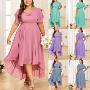 Plus Size Women Chiffon Butterfly Sleeve Maxi Dress Evening Wedding Bridesmaid - Picture 1 of 31