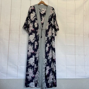 Soma Satin Kimono lang Morgenmantel Blumen Garten Party Soiree S/M Kurzarm MÄNGEL - Bild 1 von 17