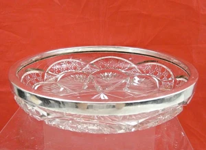 ANTIQUE CZECHOSLOVAKIA CUT GLASS CRYSTAL / SILVER RIM FRUIT BOWL sterling Czech - Picture 1 of 14