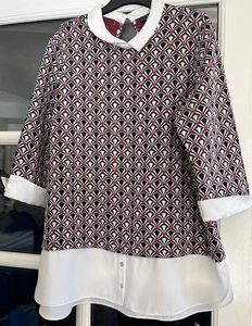 Wallis Pullover mit Blusendetail, weinrot, schwarz-weiß - UK 18 - Bild 1 von 7