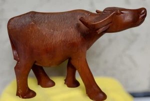 Large Vintage Solid Wood Bull Water Buffalo Hand Carved Sculpture 13 x 10.5 x 6" - Picture 1 of 20