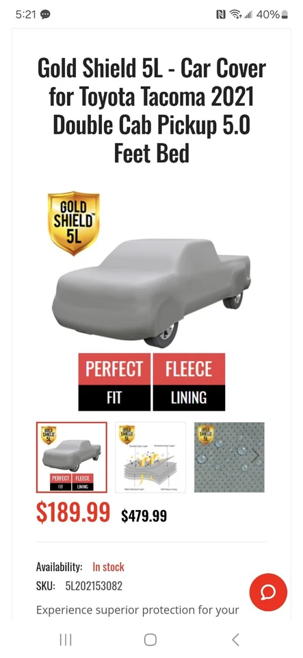 Cubierta para camioneta Toyota Tacoma 2016-2023 para todos los vehículos Foto 1 de 1