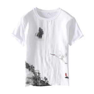 Men Linen Cotton Breathable T-shirts White Basic Casual Short Sleeves Tee Tops - Picture 1 of 15