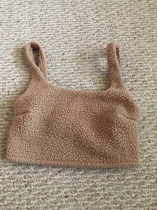 Gilly Hicks Womens Size XS Beige Tan Sherpa Fleece Scoop Bra Bralette Crop Top - Picture 1 of 4