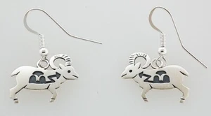 Native American Navajo Handmade Sterling Silver Ram Earrings - Picture 1 of 2