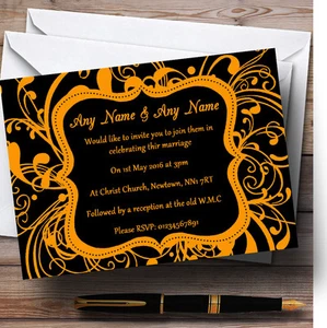 Black & Orange Swirl Deco Personalised Evening Reception Invitations - Picture 1 of 1