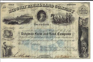PENNSYLVANIA 1856 Ridgway Farm & Land Company Stock Certificate Elk County - Picture 1 of 2