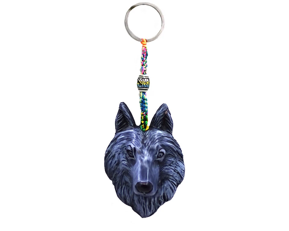 Wolf Head Spirit Animal Handmade 3D Art Keychain Macrame Metal Keyring Car Charm - Image 1 of 1