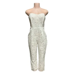 Lulus Lace Jumpsuit Strapless Sweetheart White Party Elegant Size M - Picture 1 of 6