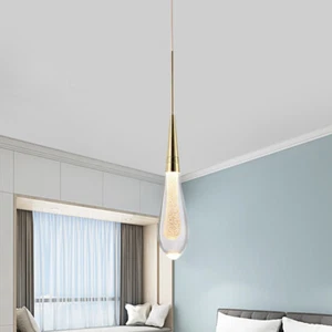 Simple Chandelier Crystal Glass LED Ceiling Light Fixture Rain Drop Pendant Lamp - Picture 1 of 20