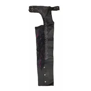 Western World by Shaf Black Leather Chap with Purple Fringe Women’s 2XS and 3XS - Foto 1 di 1