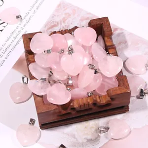 Natural rose quartz crystal stone heart pendant charms for Jewelry 20mm 30pcs  - Picture 1 of 8