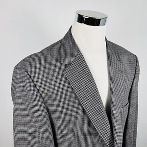 Andrew Fezza 46L Sport Coat Silk Wool Blend Gray Brown Houndstooth Two Button - Picture 1 of 9