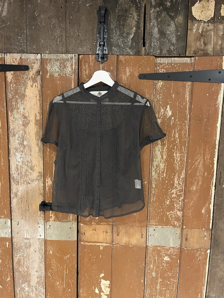 Blusa Camisa Top Regent Net by Noa Noa Gris Oscuro Malla Manga Corta Grande Foto 1 de 4