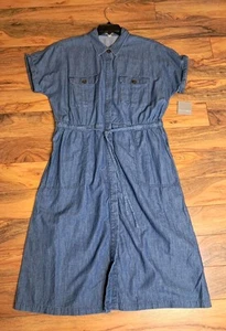 Falls Creek Womens Full Button Front Blue Denim Midi Dress Size XL Tie Waist NWT - Picture 1 of 12