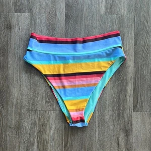 Aerie Striped Multicolor High-Waisted High Cut Cheeky Bikini Bottom - Picture 1 of 3
