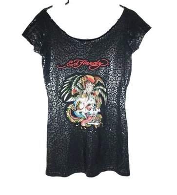 Ed Hardy Women's Vtg Y2K Medium Black Metallic Cheetah Embellished Mini Dress  - image 1 of 4