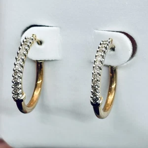 0.12 Ct 10k Yellow Gold Round Cut Diamond Pave Hoop Earrings - Picture 1 of 5