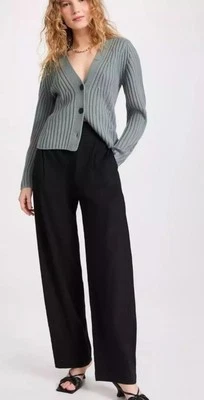 Vince Pleat Front Pull On Pants Linen Blend Black Women's New Size L - Image 1 of 4