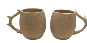 4040 Pair of White Coffee Mugs Cups with Antler handles. Super Cute! - Picture 1 of 4
