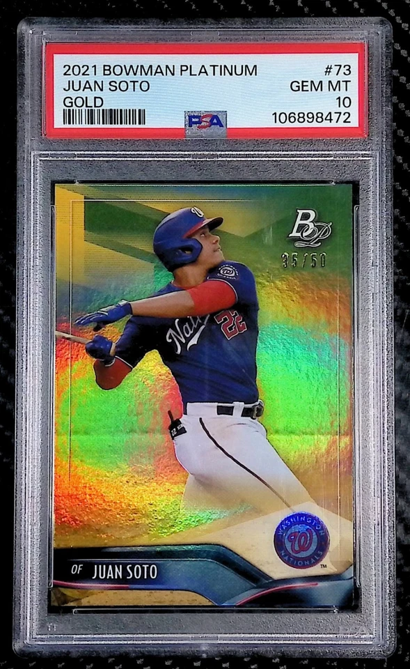 Juan Soto - 2021 Bowman Platinum #73 Gold Refractor #35/50 - PSA 10 - Nationals - Image 1 of 3
