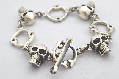 Heavy Taxco, Mexican 925 Sterling Silver Skull Bracelet,  68 g,  7.1" - Image 1 of 4