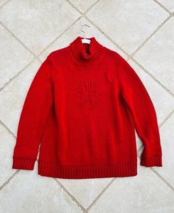 Ralph Lauren Sweater Women's Large Red Knit Snowflake Turtleneck Pullover - Picture 1 of 4