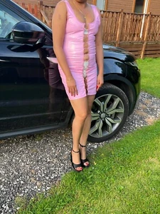 Women's Pvc Micro Mini Dress Pink Ringlet Bodycon Fitted Party Girls Ladies - Picture 1 of 12