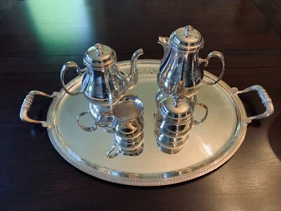 Посеребренный сервировочный поднос Christofle Malmaison с чайным/кофейным набором Albi - Изображение 1 из 4