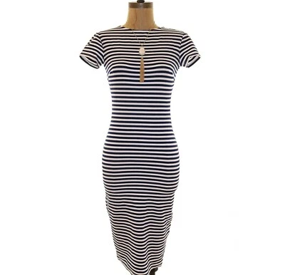 Felicity & Coco Sheath Dress Size S Scoop Back Bodycon Striped Blue White  B78 - Image 1 of 3