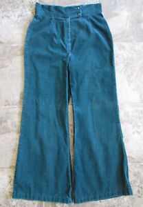 Vintage Sears Bazaar Women's Pants 11 28x30 Green Corduroy High Waist Wide Leg